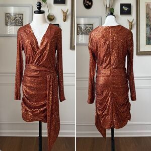 Fashion Nova Center Stage Sequin Mini Dress Bronze L